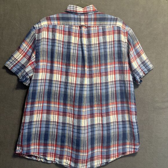 Ralph Lauren 100% Linen Plaid Button Down Shirt S/S Mens L Red White Blue Preppy - Picture 3 of 7